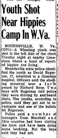 Youth Shot Near Hippies Camp In W.Va. - Cumberland News, Maryland - July 18, 1968