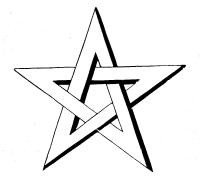 A 5-pointed star drawn by double lines,
                                the intersections being under and over, creting a 3D effect.