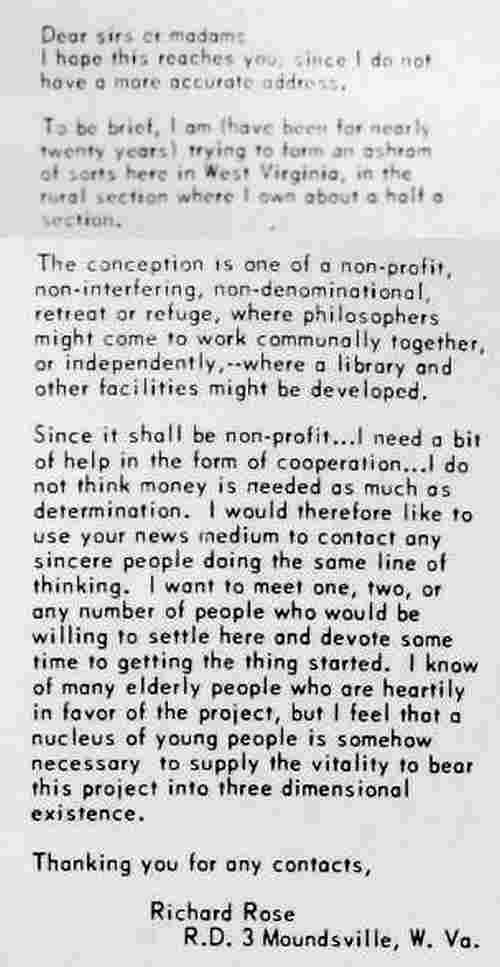 Richard Rose – Letter to San Francisco Oracle, 1967