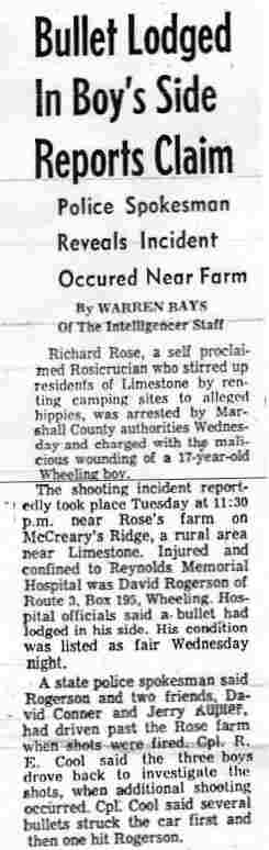 Headline: 'Hippie Host' Held in Shooting of Boy (left column) Wheeling Intelligencer - July 18, 1968