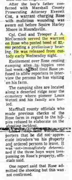 Headline: 'Hippie Host' Held in Shooting of Boy (right column) Wheeling Intelligencer - July 18, 1968