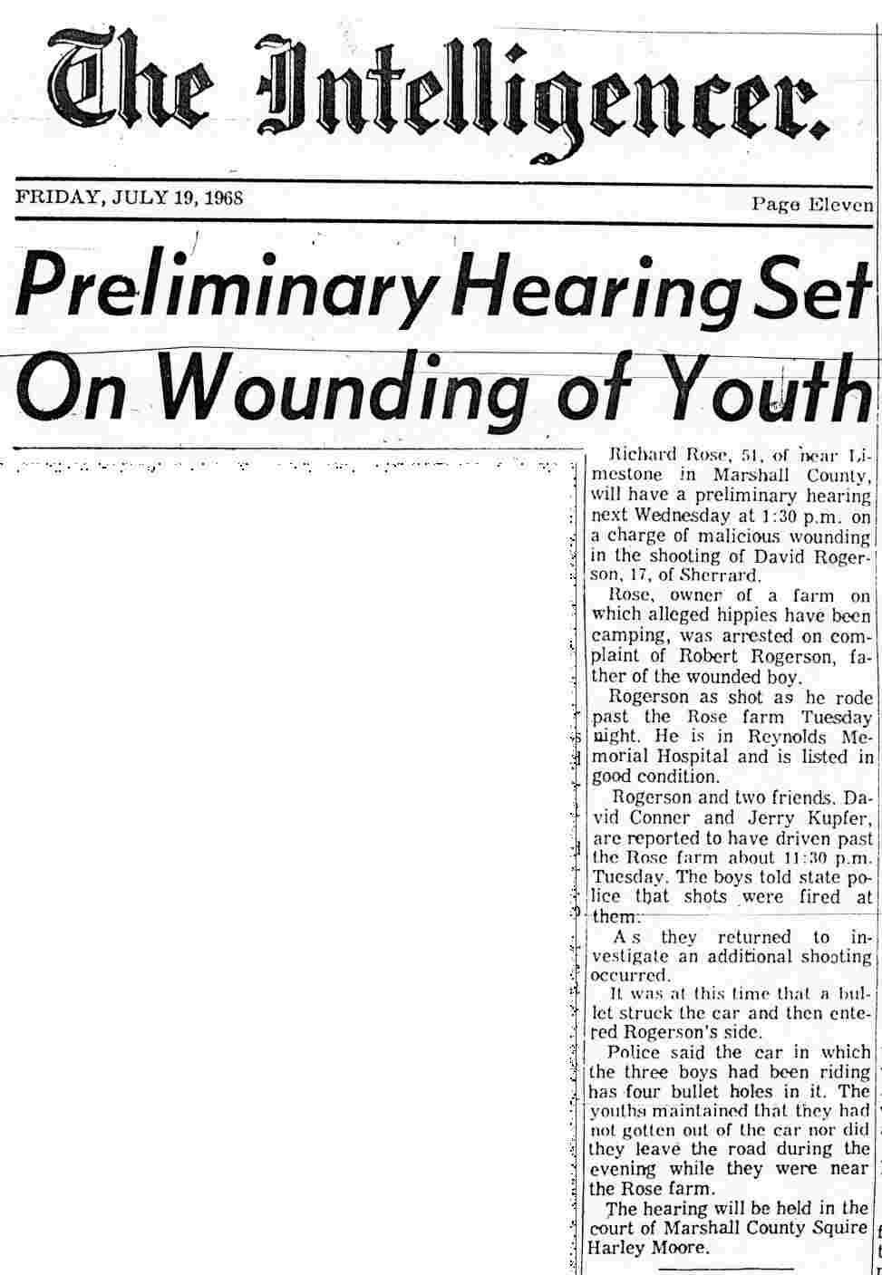Preliminary Hearing Set On Wounding of Youth - The Wheeling Intelligencer - July 19, 1968
