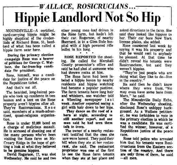 Wallace, Rosicrucians: Hippie Landlord Not So Hip - Charleston Gazette - July 20, 1968